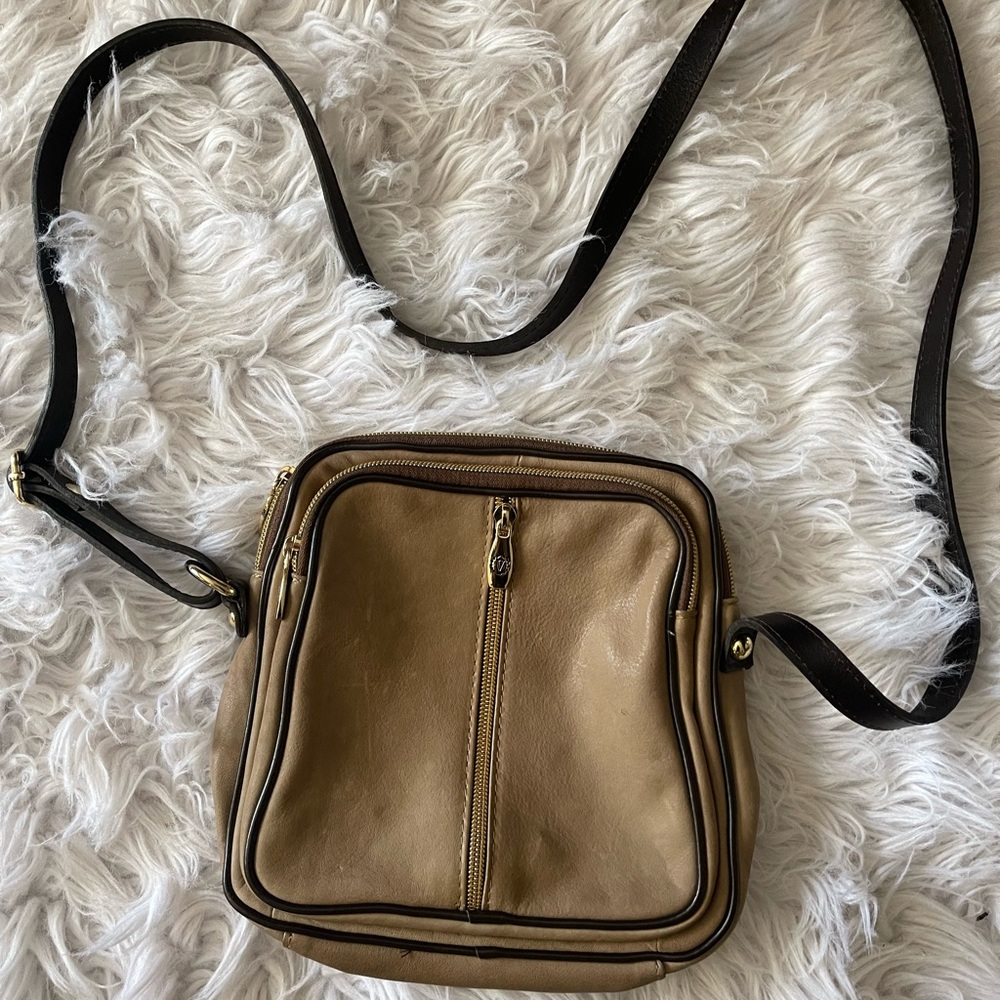 Valentina Leather Beige with brown lining crossbody or used as handbag